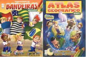 Kit C/2 Livros Conhecendo as Bandeiras Nacionais + Atlas Geografico - Com atividades - BICHO ESPERTO