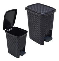 Kit c/ 2 Lixeira Pedal Retratil Plastico Retangular Rattan