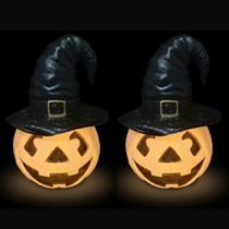 Kit c/2 Luminária Abóbora Branca Chapéu 33cm Halloween Bruxa