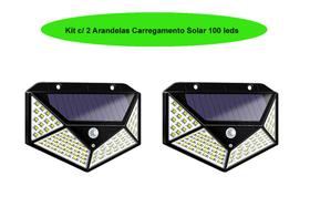 Kit c/ 2 Luminárias Arandela Carregador Solar 100 Leds 12w C/ 600 Lm Sensor de Presença
