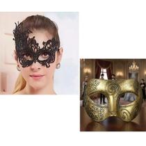 Kit C/ 2 Máscaras P/ Casal Baile Festas Debutante 50 Tons de Cinza