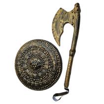 Kit c/2 medieval escudo e machado gladiador dourado Kit c/2 medieval escudo e machado gladiador dourado