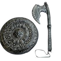 Kit c/2 medieval escudo e machado gladiador prata brinquedo Kit c/2 medieval escudo e machado gladiador prata brinquedo