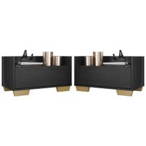 Kit c/ 2 Mesas de Cabeceira 60 cm c/ Pés Quadrados Multimóveis Preta/Natural Kit c/ 2 Mesas de Cabeceira 60 cm c/ Pés Quadrados Multimóveis Preta/Natural