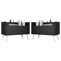 Kit c/ 2 Mesas de Cabeceira 60 cm c/ Pés Retrô Multimóveis Preta/Branca Kit c/ 2 Mesas de Cabeceira 60 cm c/ Pés Retrô Multimóveis Preta/Branca