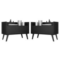 Kit c/ 2 Mesas de Cabeceira 60 cm c/ Pés Retrô Multimóveis Preta