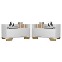 Kit c/ 2 Mesas de Cabeceira 80 cm c/ Pés Quadrados Multimóveis Branca/Natural Kit c/ 2 Mesas de Cabeceira 80 cm c/ Pés Quadrados Multimóveis Branca/Natural
