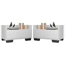 Kit c/ 2 Mesas de Cabeceira 80 cm c/ Pés Quadrados Multimóveis Branca/Preta