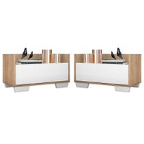 Kit c/ 2 Mesas de Cabeceira 80 cm c/ Pés Quadrados Multimóveis Rustic/Branco