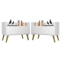 Kit c/ 2 Mesas de Cabeceira 80 cm c/ Pés Retrô Multimóveis Branca/Natural
