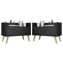 Kit c/ 2 Mesas de Cabeceira 80 cm c/ Pés Retrô Multimóveis Preta/Natural