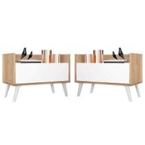 Kit c/ 2 Mesas de Cabeceira 80 cm c/ Pés Retrô Multimóveis Rustic/Branco