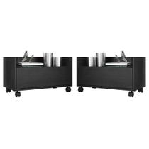 Kit c/ 2 Mesas de Cabeceira 80 cm c/ Rodízios Multimóveis Preta