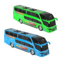 Kit C/ 2 Ônibus Bus Buzão 41cm Realista De 2 Andares Grande - AZUL e VERDE - BS Toys