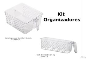 Kit C/2 Organizadores Multiuso Acrílico C/ Divisórias E Alça Kit C/2 Organizadores Multiuso Acrílico C/ Divisórias E Alça