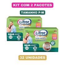 Kit c/ 2 pacotes Fralda Calça Super Conforto Geriátrica Lifree P/M com 16 Unidades cada pacote