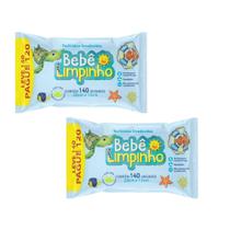 Kit c/ 2 Pacotes Lenço Toalhas Umedecidas Aloe Vera Bebê Limpinho Pacote 140 Unidades