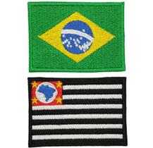 Kit c/ 2 pçs Patch Bordado Termocolante Bandeira do Brasil + São Paulo tamanho 5x7cm