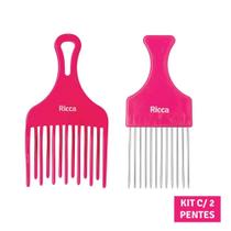 Kit c/ 2 Pentes Garfo Cachos Dente Metal + Garfo Ondas Cacheados Afro Black Power Ricca