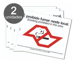 Kit C/2 Placas Aviso Não Fume Proibido Fumar Lei Estado Sao Paulo SP