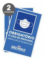 Kit c/2 Placas de Sinalização Obrigatório Uso De Mascara Oficial Estado De Sao Paulo