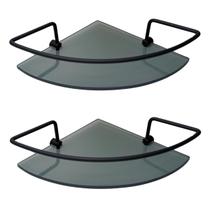 Kit C/ 2 Porta Shampoo de Canto Preto Com Vidro Fumê