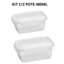 Kit c/2 pote c/travas laterais 480 ml transparente container marmita armazenar alimentos bolachas doces