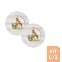 Kit c/2 Pratos Raso de Páscoa Color Rabbits Plus Listrado 28,5cm Alleanza