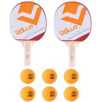 Kit C/2 Raquetes Ping Pong Force 1000 + 6 Bolas Ping Pong 2 Estrelas Vollo