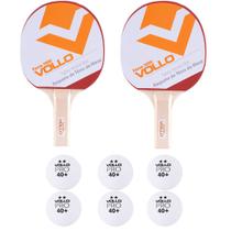 Kit C/2 Raquetes Ping Pong Force 1000 + 6 Bolas Ping Pong 2 Estrelas Vollo