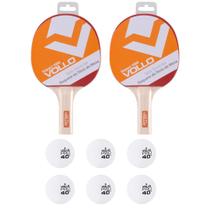 Kit C/2 Raquetes Ping Pong Impact 1000 + 6 Bolas Ping Pong 1 Estrela Branca Vollo