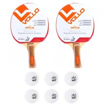 Kit C/2 Raquetes Ping Pong Impulse + 6 Bolas Ping Pong 1 Estrela Branca Vollo