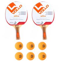 Kit C/2 Raquetes Ping Pong Impulse + 6 Bolas Ping Pong 1 Estrela Laranja Vollo