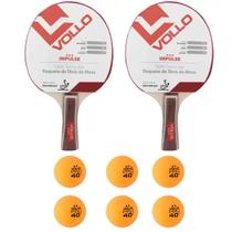 Kit C/2 Raquetes Ping Pong Impulse + 6 Bolas Ping Pong 2 Estrelas Vollo
