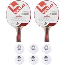 Kit C/2 Raquetes Ping Pong Impulse + 6 Bolas Ping Pong 2 Estrelas Vollo