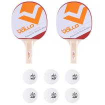 Kit C/2 Raquetes Ping Pong/Tenis de Mesa Force 1000 + 6 Bolas Cor Branca 1 Estrela Vollo