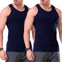Kit C/ 2 Regata Canelada Premium Masculina Modelo Americano Ribana Algodão e Elastano