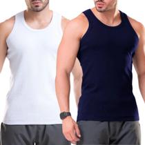 Kit C/ 2 Regata Canelada Premium Masculina Modelo Americano Ribana Algodão e Elastano