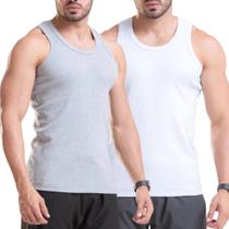 Kit C/ 2 Regata Canelada Premium Masculina Modelo Americano Ribana Algodão e Elastano
