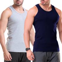 Kit C/ 2 Regata Canelada Premium Masculina Modelo Americano Ribana Algodão e Elastano