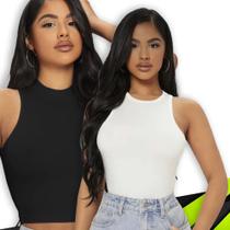 KIT c/ 2 Regatas Blusinhas CROPPED CANELADO Fitness Camiseta Feminina Academia Corrida 1061