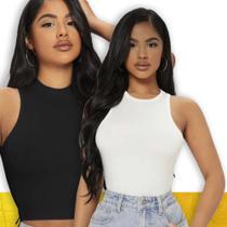 KIT c/ 2 Regatas Blusinhas CROPPED CANELADO Fitness Camiseta Feminina Academia Corrida 1061