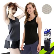 KIT c/ 2 REGATAS DRY FEMININA Camiseta Blusinha tecido furadinho Academia Fitness Corrida Yoga 1013