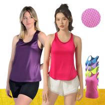 KIT c/ 2 REGATAS DRY FEMININA Camiseta Blusinha tecido furadinho Academia Fitness Corrida Yoga 1013