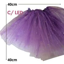 kit c/2 saia tule c/led pisca tutu 40cm festa fantasia lilas