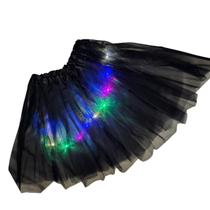kit c/2 saia tule c/led pisca tutu 40cm festa fantasia preta