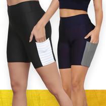 Kit c/ 2 SHORTS LEG Legging com BOLSO Cintura Alta Fitness Treino Casual Corrida Academia 1033