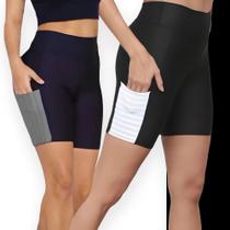 Kit c/ 2 SHORTS LEG Legging com BOLSO Cintura Alta Fitness Treino Casual Corrida Academia 1033