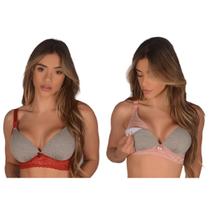 Kit c/ 2 Sutiãs de Amamentação com Bojo Soft e Detalhes em Renda Sutian Reforçado Pós Parto Grávida Soutien Sustentação Rendado Sutien para Amamentar
