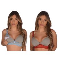 Kit c/ 2 Sutiãs de Amamentação com Bojo Soft e Detalhes em Renda Sutian Reforçado Pós Parto Grávida Soutien Sustentação Rendado Sutien para Amamentar